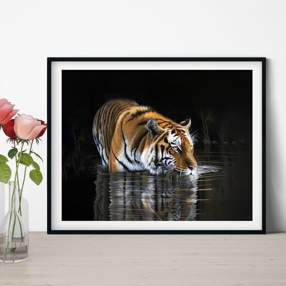 Tiger Watercolor Illustration Art Oil Painting Print - Picture 3 of 4